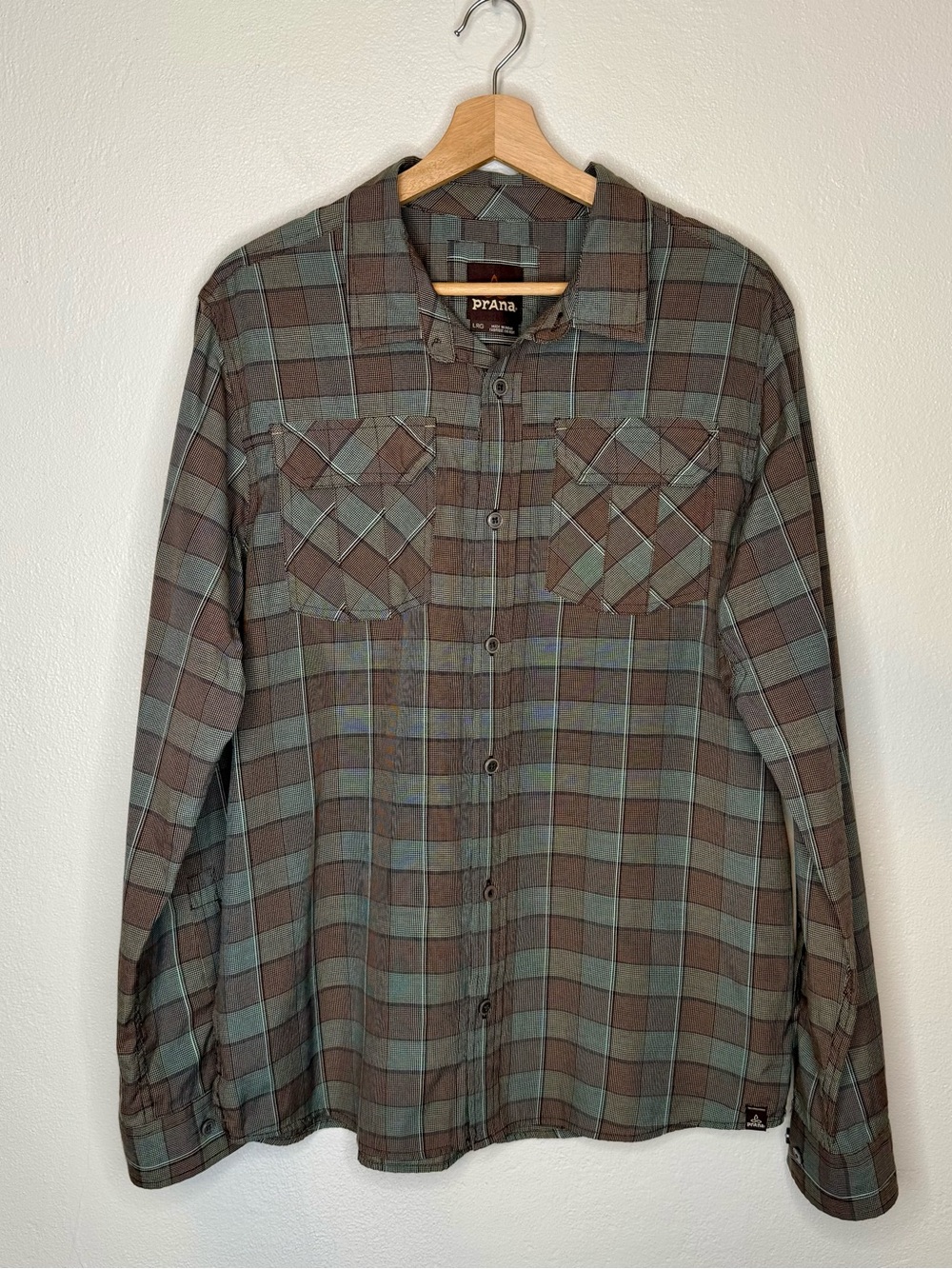 Prana Breathe Men's Terrain Plaid Long Sleeve Woven Button Down Shirt Size Large